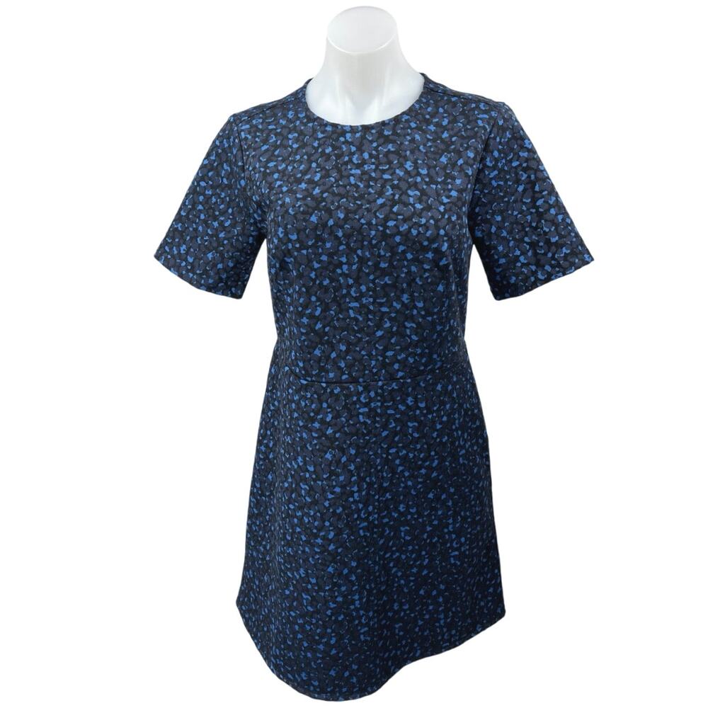Ann Taylor Blue Geometric Print Short Sleeve Career  Mini Sheath A-line Dress 4 - Picture 2 of 6